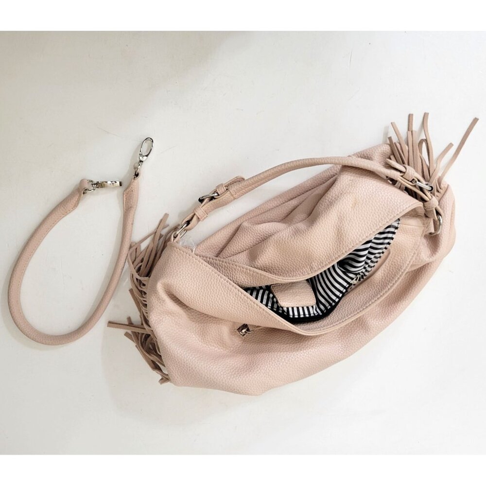 Expressions Pink Vegan Leather Boho Fringed Shoulder Bag - Picture 4 of 9